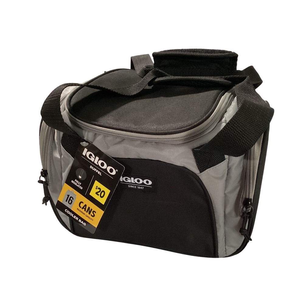 Igloo Duffel‎ Cooler Bag, Fully Insulated 16 Can Capacity, Gray & Black, New